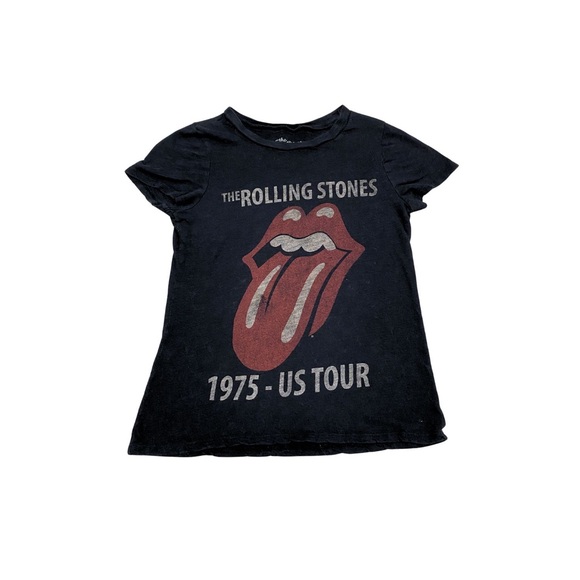 the Rolling Stones Tops - Women XS Rolling Stones Band T-Shirt Tee Top Black Logo 1975 US Tour Rock Cotton
